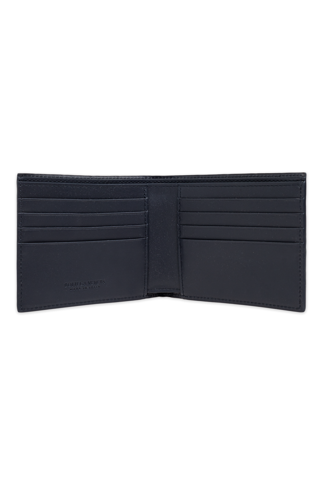 折りたたみ財布 BOTTEGA VENETA NAVY BLUE LEATHER INTRECCIATO WALLET Bottega Veneta: Navy Intrecciato Small Bi-Fold Wallet